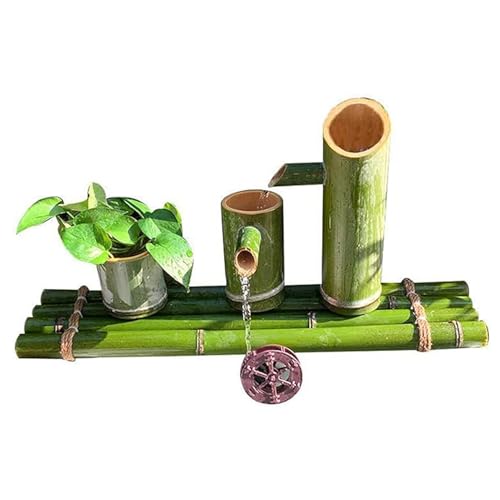 Zen - Kit fontana in bambù autoportante con ruota, decorazione per patio, laghetto, acquario, giardino, paesaggio ornamentale