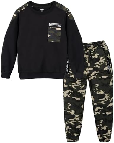 LOLANTA Jongens T-shirt met lange mouwen Camouflage broek, 2-delig kledingset voor kinderen, 4-13 jaar, 100-170, grijs, 6-7 Jaar