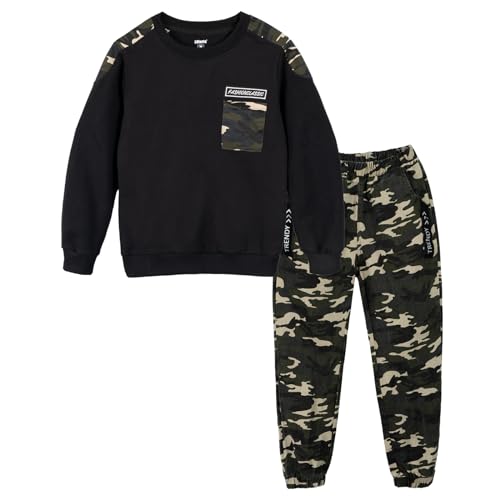 Ensemble de survêtement Camouflage pour Enfants 2 pièces T-Shirt à Manches Longues + Pantalon Camouflage, Taille 140 ,8-9 ans