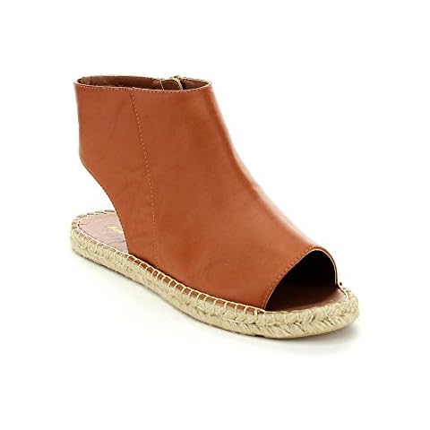 Mark & Maddux Shawn-03 Women's Open Toe Zipper Close Back Cut Out Flat Sandals,Cognac,6 Cover