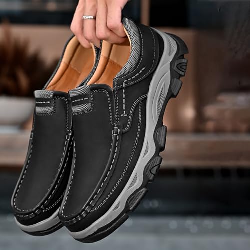 Men's Suede Casual Hiking Loafers,Hand Stitching Comfort Anti Slip Slip on Business Dress Shoes Fashion Outdoor Walking Boat Shoes4
