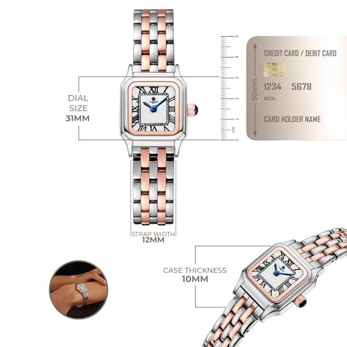 Image of Carlton London Women Chloe Analog Watch Gift Set, Square Dial, Stainless Steel Strap, Quartz Movement, Square Dial, Silver Tone Strap, 30M Water Resistant, Casual Wear |
