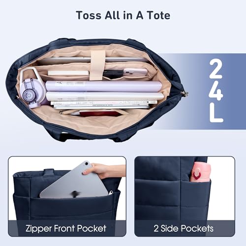 KALIDI Quilted Tote Bag, Carryall Puffer Messenger Laptop Bag Padded Shoulder Large Anti Splash Zipper Casual Work Gym Wome3