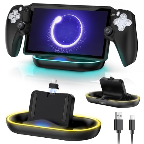 Charger Station for PlayStation Portal Console- Case Friendly, Charging Dock with RBG Light Charger Stand & USB Type C Cable, Magnetic Type C Port for PS5 Ps Portal Charging with Case on (Black)