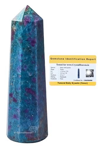 Image of Crystal Heaven Ruby Kyanite Crystal Tower Obelisk Point For Chakra, Healing And Balancing - Aaa Grade Original Certified Gemstone Agate For Reiki Meditation Yoga Spiritual (3-4 Inches)