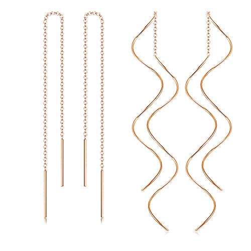 Thunaraz Stainless Steel Tassel Threader Dangle Drop Earrings for women girls lightweight Rose Gold Tone