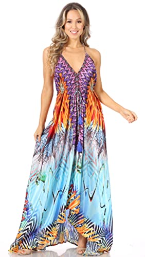 Image of Sakkas Lizi Womens Maxi High-Low Halter Handkerchief Long Dress Beach Party