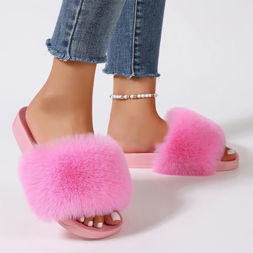 Ladies Fluffy Slippers Faux Fur Soft Slippers Stylish Open Toe Girls Sandals Outdoor Indoor Furry Comfortable3