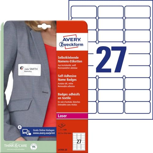 Avery Zweckform, L4784-20, 20 Fogli, Etichette per inventario in Acetato, 63,5 x 29,6 mm