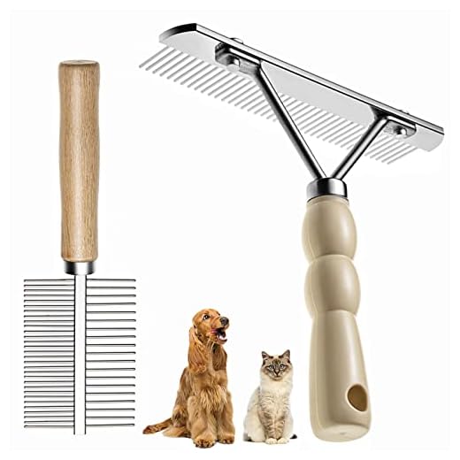 Undercoat Rake for Dogs, Grooming Brush Set Long Tooth Undercoat Dog Rake+Flea Comb,Deshedding Tool Beauty Steel Comb for Golden Retriever Husky German Shepherd Longhair Cat