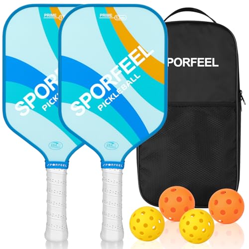 SPORFEEL Pickleball Paddles, USAPA Approved Fiberglass Pickleball Paddle Sets, Indoor Outdoor Pickle...