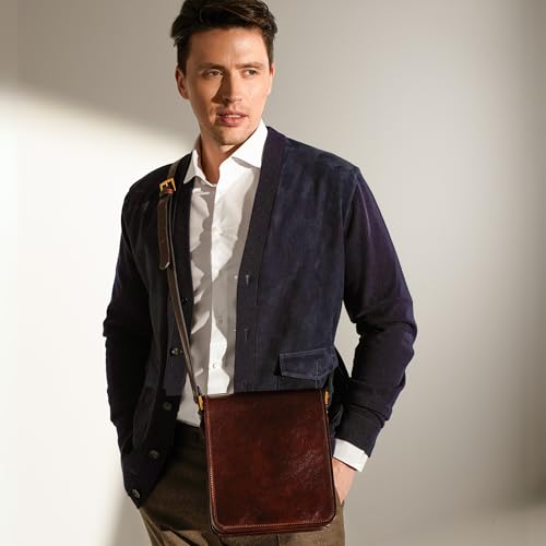 Time Resistance Italian Leather Messenger Bag for Men - Full Grain Leather Men's Crossbody Bag - Tablet Sized Shoulder Bag3