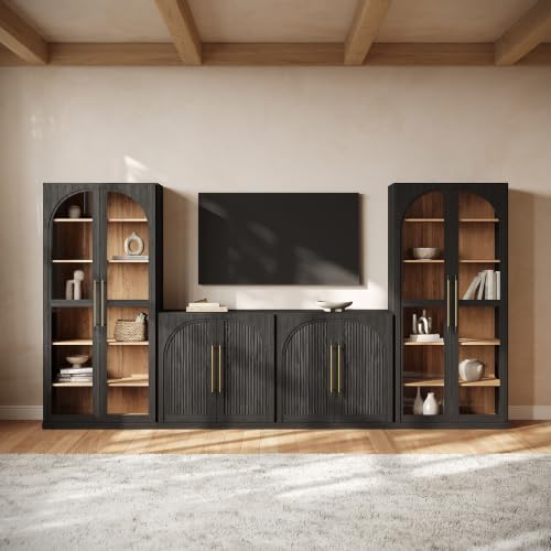 Image of BELLEZE Jagger 128 inch Wall Unit 3-Piece Modular TV Stand - Ebony