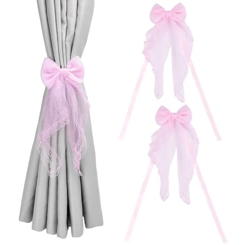 WADORN 2 Paquet D'Embrasses de Rideaux à Nœud Rose Embrasses de Rideaux à Nœud Papillon Embrasses de Rideaux en Tissu pour Chambre à Coucher Salle à Manger Bureau...