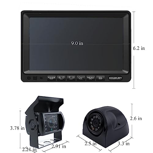 Rv Backup Camera System With 9'' Quad Split 1080P Monitor For Truck Trailer Semi Camper Bus & 4 Ahd Rear Side View Camera With Dvr Record Function Ip69 Waterproof Night Vision Avoid Blind Spot Douxury #TOP5