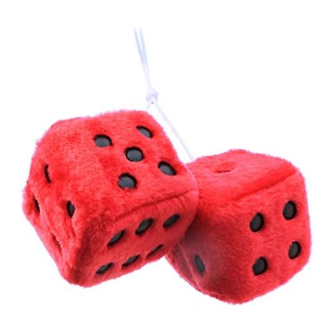 Renywosi Plush Dice Ornaments - 1 Pair Car Mirrior Hanging Fluffy Furry Dice, White With Black Dots Fuzzy Dice For Car, Retro Square Car Mirror Hanging Fluffy Dice, Car Accessories Interior Cover