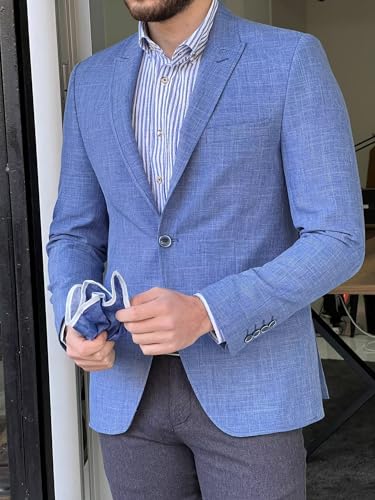 Mens Linen Suit Jackets Casual Two Button Slim Fit Blazers Suit Sport Coats for Wedding Prom Party4