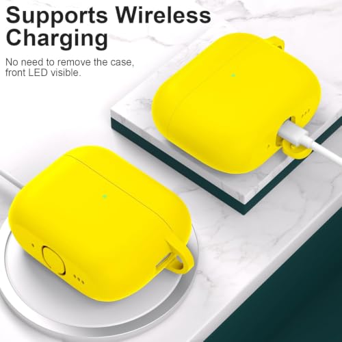 Image of New Soft Silicone Case Compatible with Apple AirPods Pro 3 Generation (2025) Protective Silicone 360 Full Protection Dust-Proof Shockproof Case Cover with Hook (Cover Only) (Yellow)