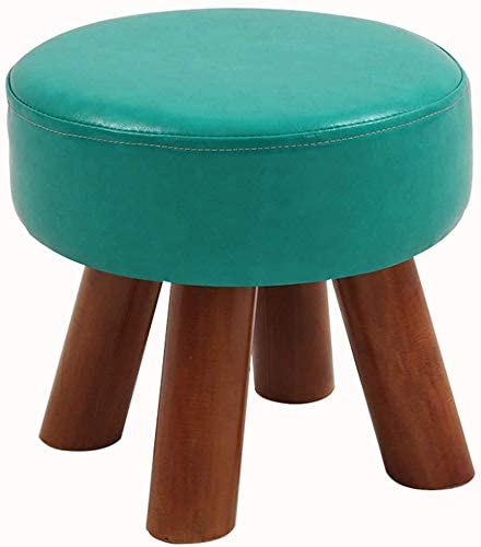 Tabouret rond en bois massif bleu 28x28x25cm pour enfant et salon
