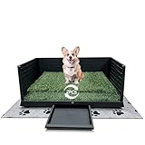 Dog Grass Pad with Tray, Indoor Potty with Three Walls, 35' X 24',with 2 Reusable Premium Grass Pads