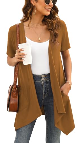 Image of Veryoung Floral Short Sleeve Cardigans for Women Casual Drape Open Front Lightweight Summer Cardigan with Pocket High Low Hem