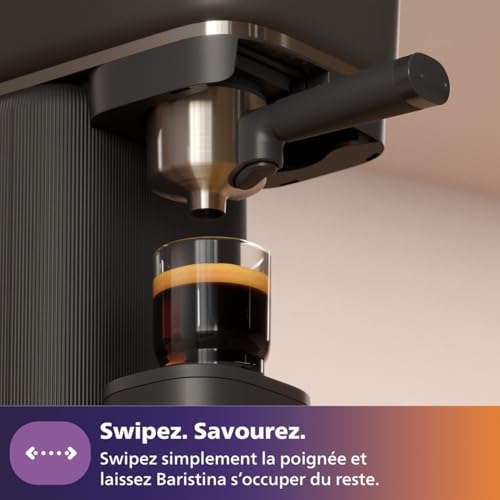Philips Baristina Machine à expresso - Un véritable expresso, en toute simplicité - Compacte - 16 bars de pression - Broyeur intégré - Machine noire avec porte-filtre noir (BAR300/60)