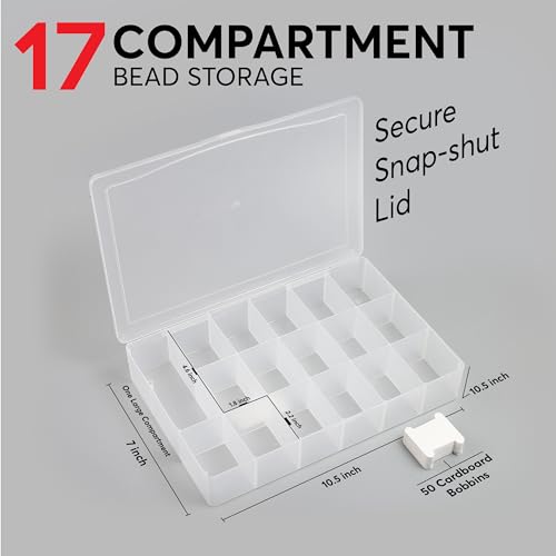 Embroidery Floss Organizer Box with 50 Cardboard Bobbins - 17 Compartments Clear embroidery thread organizer box, Snap-Tight Clear Sewing Organizer - Jewelry Bead Holder (Made in USA) - Image 3
