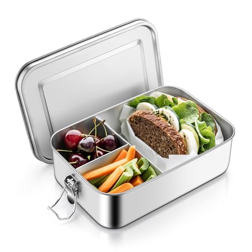 TeamFar Stainless Steel Bento Box, 47oz/1400ML Metal Lunch Box with Leak-Proof Lid for Adults/Kids,...