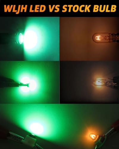 Image of WLJH Green LED Gauge Climate and Clock Bulb Kit for Lexus IS300 2001-2005 | 3030 SMD, Dimmable, No Soldering, Classic Green Dash Light, Instrument Backlight, HVAC Panel Lights, 12-Pack