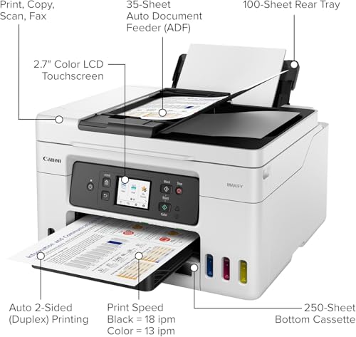 Image of Canon MAXIFY GX4020 All-in-One Printer with 2-Years Ink Included for Home Office, Small Business, Labels and Efficient Wireless Printing (5779C002) + Printer Cable + Cleaning Kit + More (9pc Bundle)