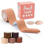 Qilly Boob Tape, Bob Tape for Large Breasts, Self-Adhesive Waterproof Strapless Boobtapes with 2 Pcs Nipple Covers, Stretchable Longer Than Regular Roll, Perfect to Stick on Bra (Skin, 5 m)