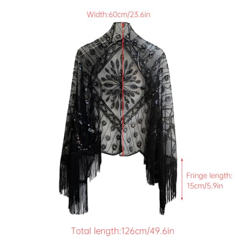 Women's Shawl Wraps Long Fringed Evening Cape Sequin Beaded Gatsby Party Shawl Flapper Cover Up for Evening Dresses2