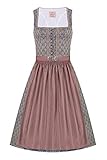 elegantes Rosenmuster Alpenglanz Midi Dirndl 65cm graublau Altrosa Gemustert Cecilia 007339, mit changierendem Brokatstoff, Elegantes Rosenmuster, gerader Ausschnitt mit geschwungener Kordelbordüre, Limitierte Edition 40