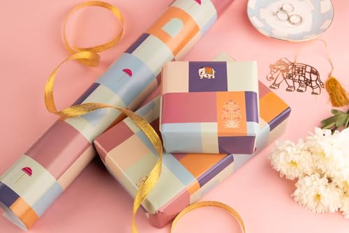 Image of Be Stories The Abstract Colorful Design Wrapping /Laminated Art Paper Sheet 100 Gsm For Gift Packing For All Occasions Like Birthday, Diwali, Chirtsmas, 28 Inches X 20 Inches Of 5-Sheets,Multicolor