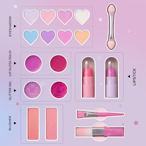 Image of Princess by RENEE Dear Diary Makeup Kit For Kids & Preteens | With 8 Eyeshadows, 2 Blushers, 2 Lipsticks, 2 Lip Gloss Solid, 2 Glitter Gels, 3 Brushes | Dermatologically Tested, Easy To Wash | 1 Unit