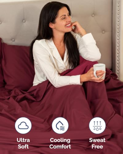 Image of Flex Top Split Head King 6 Piece Sheet Set - Soft & Cooling - Burgundy