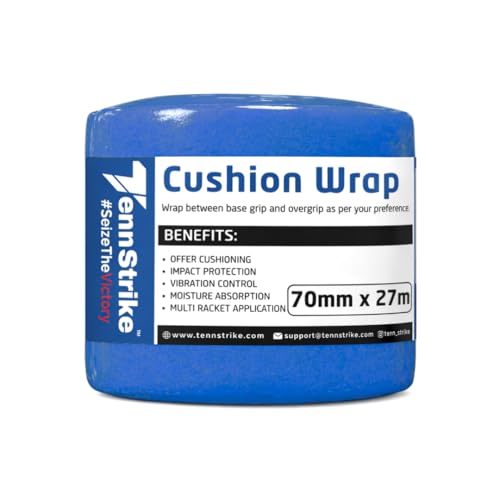 Image of 27 Metre x 70 mm Cushion Wrap for Badminton, Tennis & Pickleball Rackets | Shock & Vibration Control | Moisture Absorbing Cushion | Pro Player Use | Yellow Color (Dark Blue)