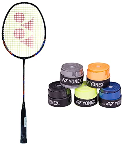 Image of Yonex Nano ray 18I Badminton Racquet (Black, Graphite, G4 - 77g, 30 lbs. Tension) & Etech 902 Pack of 5 Badminton Grips Combo