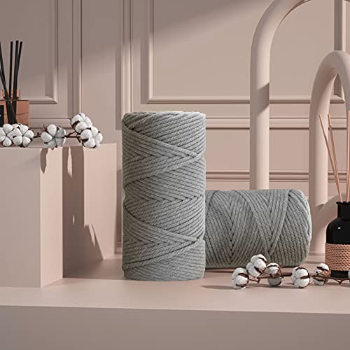 Image of ZUEXT Macrame Cord, Light Grey, 5mm x 109yds Cotton String Macrame Yarn