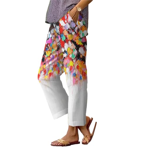 Summer Women's Colorful Graphic Print Pants Funny Oil Painting Floral Trousers with Pockets Plus Size Bohe Beach Pants
