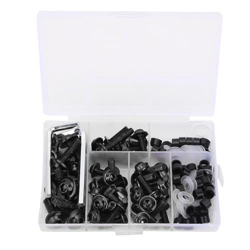 Universal Motorcycle Fairing Bolts Kit, 158Pcs, Aluminum and ABS, Multi - Color Options - Durable Replacement, Complete Hardware Set, Easy Installation for All Fairing Pieces (Black)