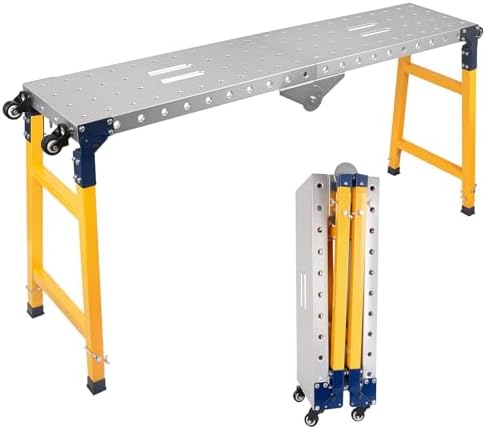 Portable Folding Welding Table, Adjustable Height Work Platform with 360° Casters, Heavy-Duty 2500LBS Load Capacity Carbon Steel Workbench