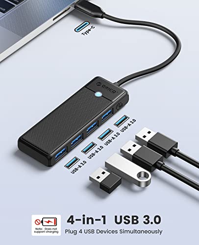 ORICO Adattatore USB C 4 in 1, Hub USB 3.0, per MacBook, Surface Pro, XPS, Unità flash, PC Notebook, chiavetta Laptop, Mobile, 0.15M Nero - Immagine 1