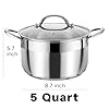 Kirecoo Stainless Steel Stock Pot - 5 Quart Heavy Duty Induction Cooking Pot with Visible Lid for Pasta, Soup, Spaghetti, Nonstick Thick Bottom Big Stockpot, Deep Cookware for Canning, Boiling, Simmer #1