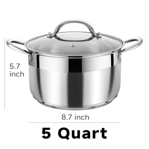 Image of Kirecoo 5 Quart Stainless Steel Induction Stock Pot with Visible Lid