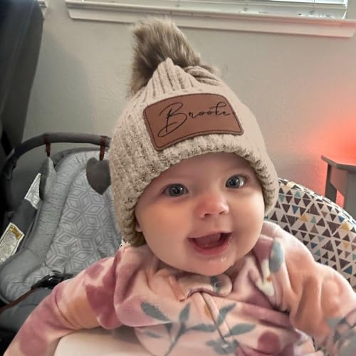 Personalized Parent-Child Beanie Hat, 2-Pack Mama Mini Pom Pom Hats, Mother & Baby Boys Girls Winter Warm Knit Hat Gifts3