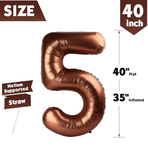 Image of 40 Inch Brown Number 5 Balloon Birthday Party Decorations for Men & Women