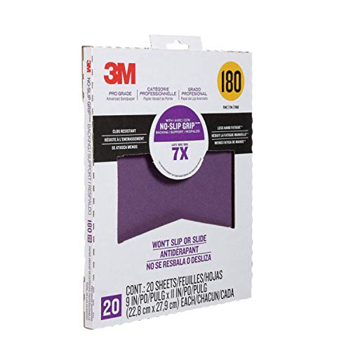 3M 26180Cp-P-G 180 Grit Pro Grade No-Slip Grip Advanced Sandpaper (20 Pack), 9 X 11" #TOP1
