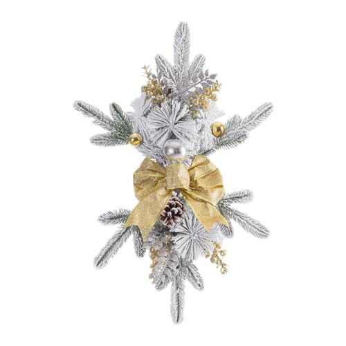 Tachiuwa Christmas Artificial Swags Teardrop Swag Wreath for Front Door Home Decor Stair Swag Wreath for Festival Celebration Kitchen, 45 cm Gold Bowknot