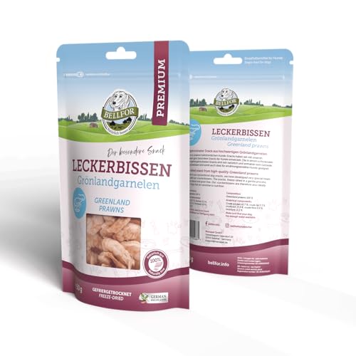Bellfor Gefriergetrocknete Grönlandgarnelen – 35 g – Getreidefreie Leckerli für Hunde, Unterstützt die Verdauung, Reich an Hochwertigem Protein